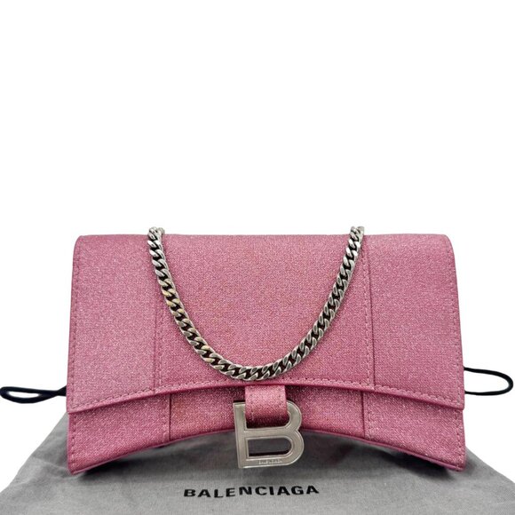 Balenciaga Hourglass Leather Wallet On Chain Shoulder Bag Pink - Picture 3 of 16